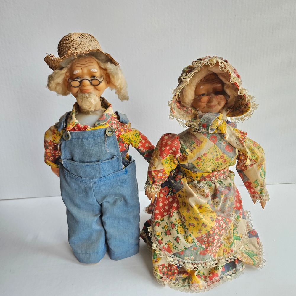 Vintage Folk Art Bottle Dolls Handmade Elderly Couple Joy Dish Soap Upcycled Set